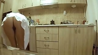 (hidden Webcam) Sneaking On My Hot Nubile Stepsister In The Kitchen